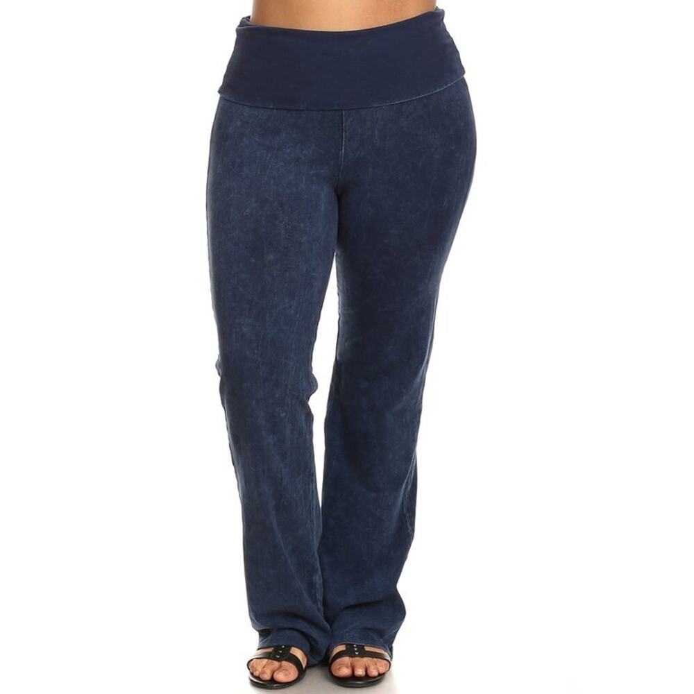 Chatoyant Plus Size Fold Over Waist Yoga Pants Electric Blue 1XL